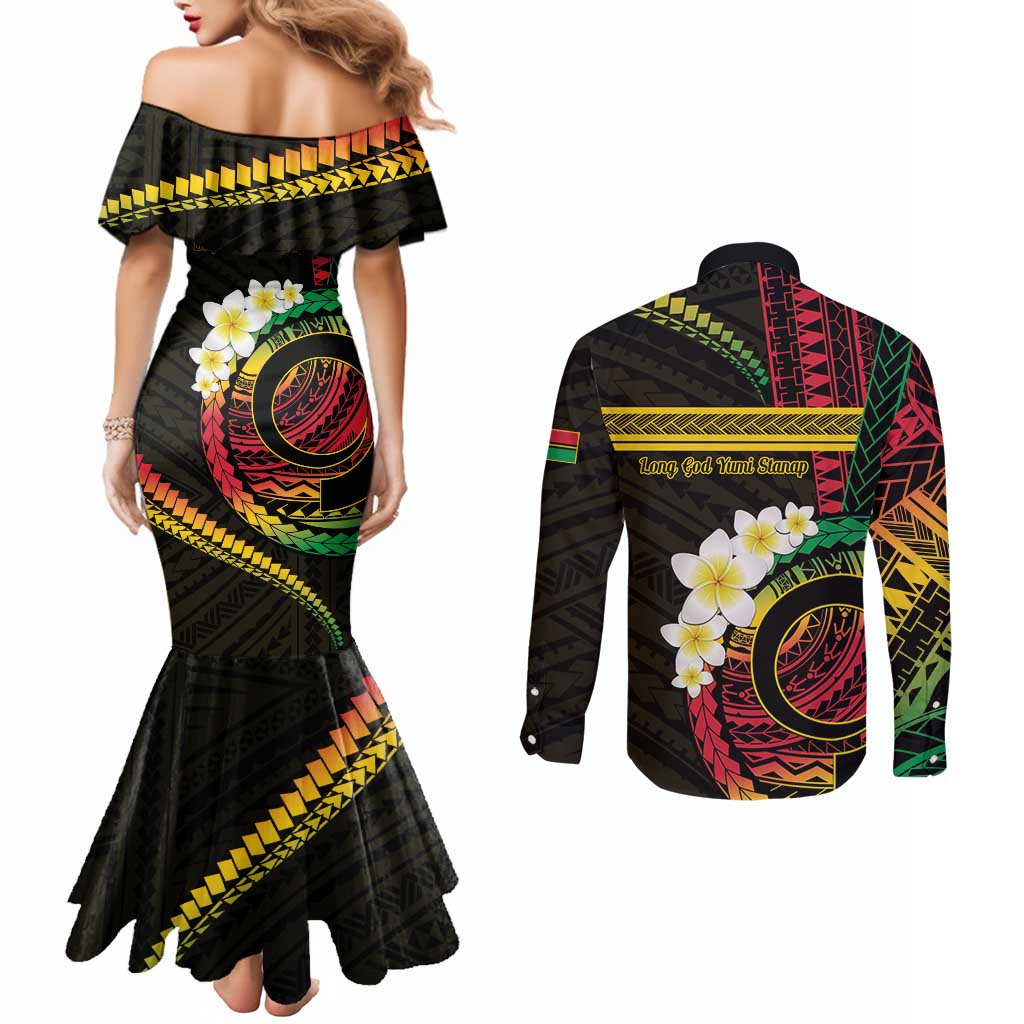 Vanuatu Independence Day Couples Matching Mermaid Dress and Long Sleeve Button Shirt Yumi 45th Hapi Indipendens Dei LT01