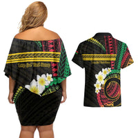 Vanuatu Independence Day Couples Matching Off Shoulder Short Dress and Hawaiian Shirt Yumi 45th Hapi Indipendens Dei LT01