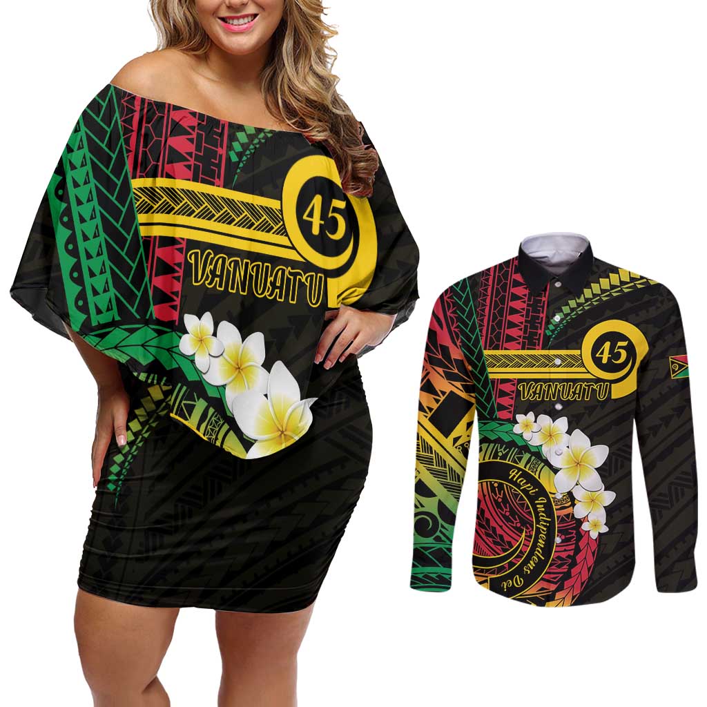 Vanuatu Independence Day Couples Matching Off Shoulder Short Dress and Long Sleeve Button Shirt Yumi 45th Hapi Indipendens Dei LT01