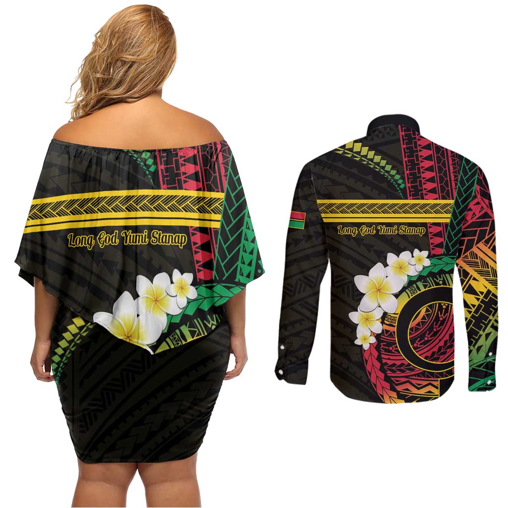 Vanuatu Independence Day Couples Matching Off Shoulder Short Dress and Long Sleeve Button Shirt Yumi 45th Hapi Indipendens Dei LT01