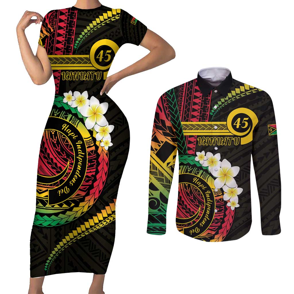 Vanuatu Independence Day Couples Matching Short Sleeve Bodycon Dress and Long Sleeve Button Shirt Yumi 45th Hapi Indipendens Dei LT01