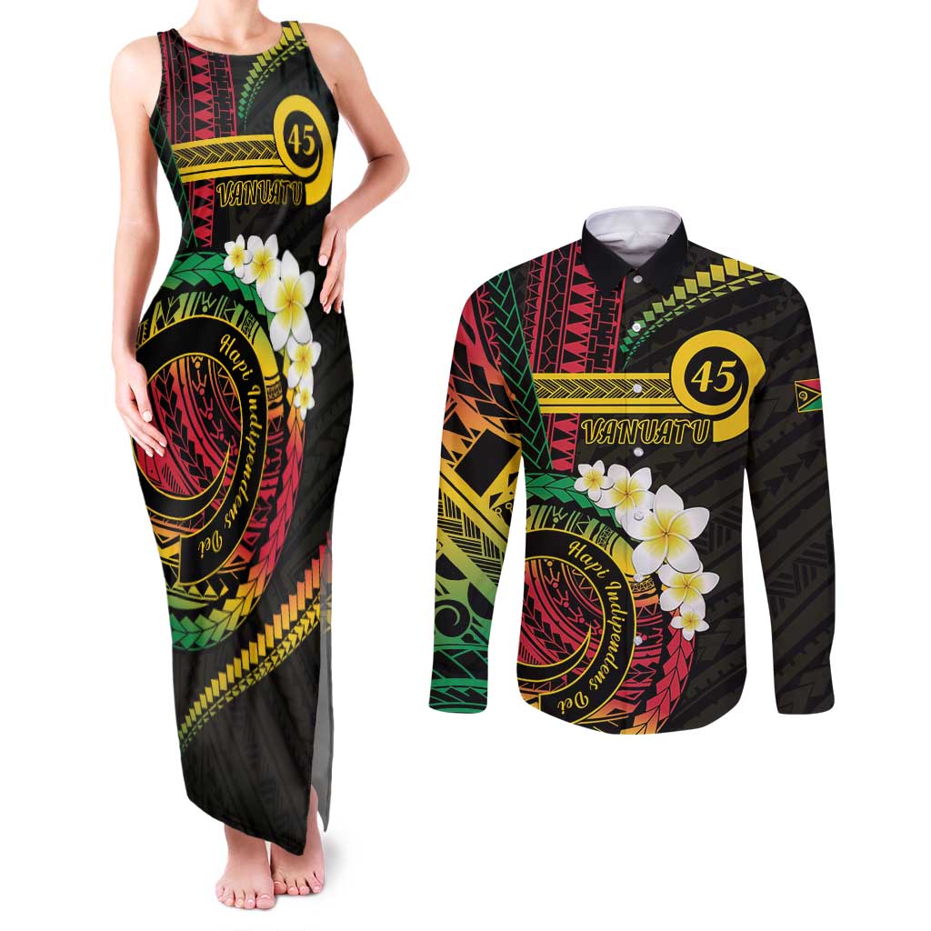 Vanuatu Independence Day Couples Matching Tank Maxi Dress and Long Sleeve Button Shirt Yumi 45th Hapi Indipendens Dei LT01