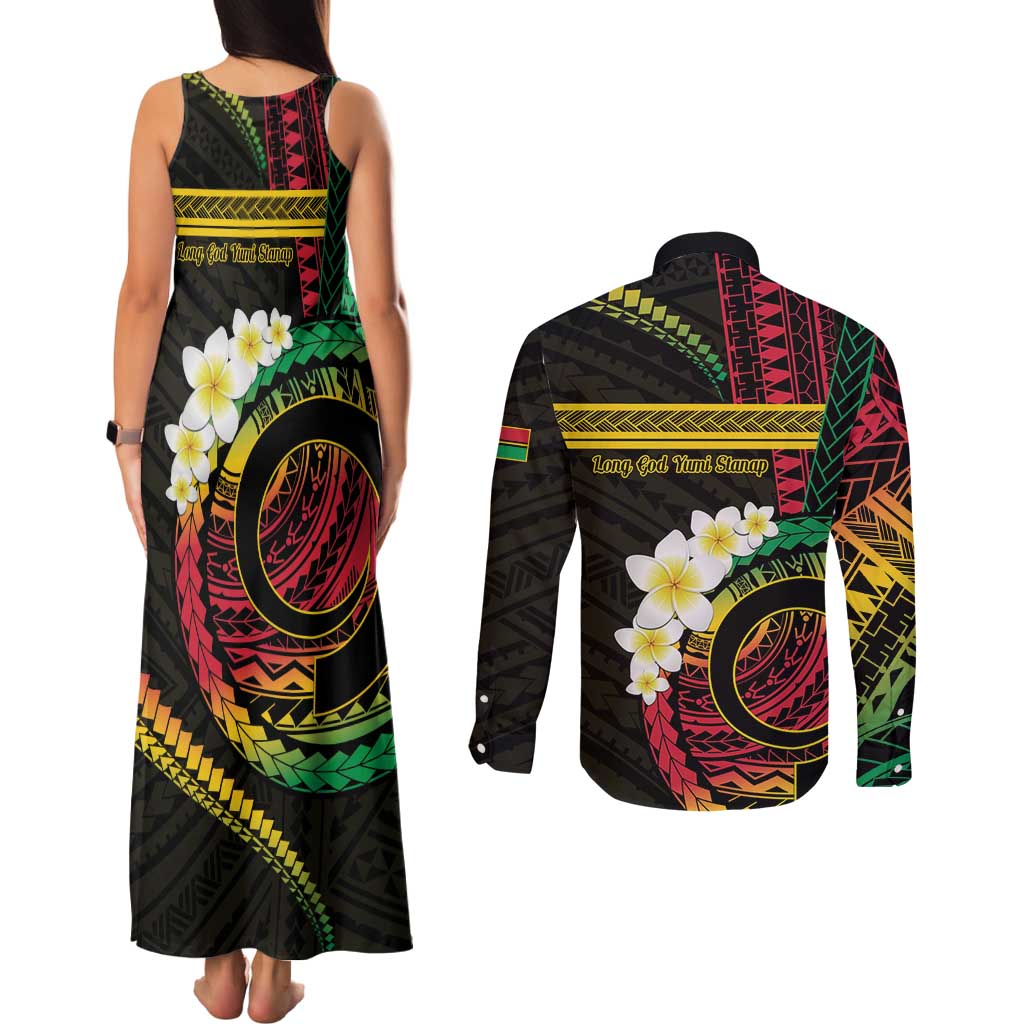 Vanuatu Independence Day Couples Matching Tank Maxi Dress and Long Sleeve Button Shirt Yumi 45th Hapi Indipendens Dei LT01