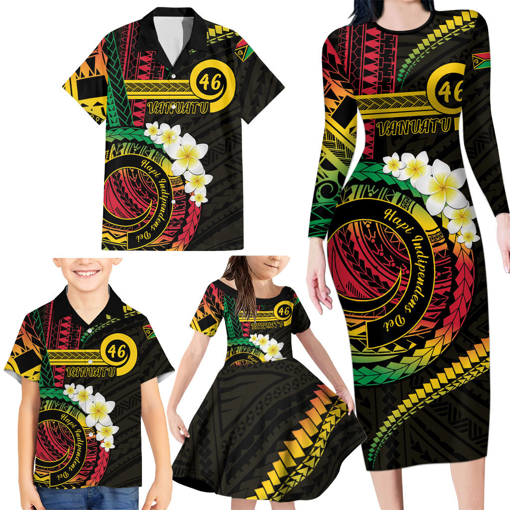 Vanuatu Independence Day Family Matching Long Sleeve Bodycon Dress and Hawaiian Shirt Yumi 46th Hapi Indipendens Dei LT01 - Polynesian Pride
