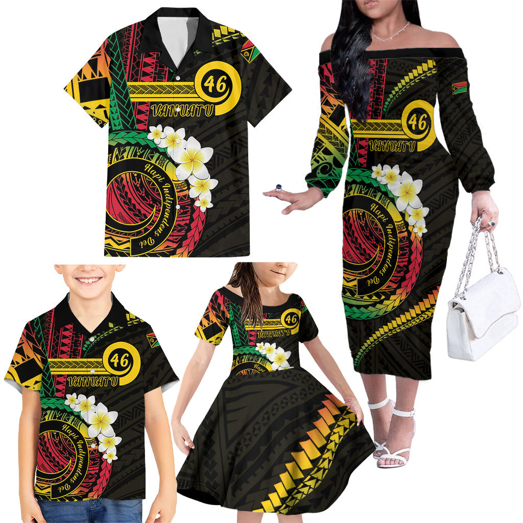 Vanuatu Independence Day Family Matching Off The Shoulder Long Sleeve Dress and Hawaiian Shirt Yumi 46th Hapi Indipendens Dei LT01 - Polynesian Pride