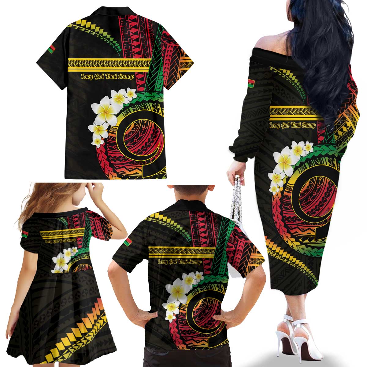Vanuatu Independence Day Family Matching Off The Shoulder Long Sleeve Dress and Hawaiian Shirt Yumi 45th Hapi Indipendens Dei LT01