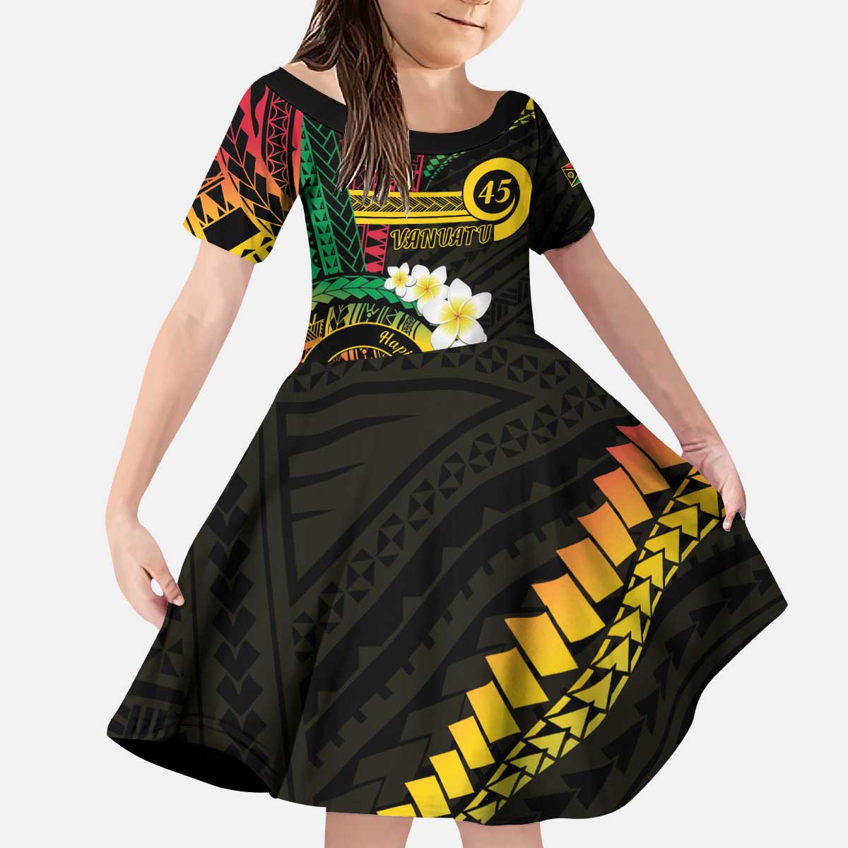 Vanuatu Independence Day Kid Short Sleeve Dress Yumi 45th Hapi Indipendens Dei LT01