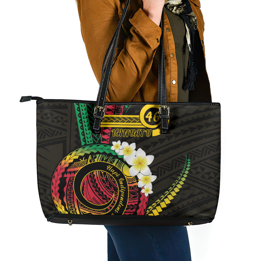 Vanuatu Independence Day Leather Tote Bag Yumi 46th Hapi Indipendens Dei LT01 - Polynesian Pride
