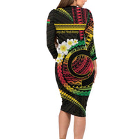 Vanuatu Independence Day Long Sleeve Bodycon Dress Yumi 45th Hapi Indipendens Dei LT01