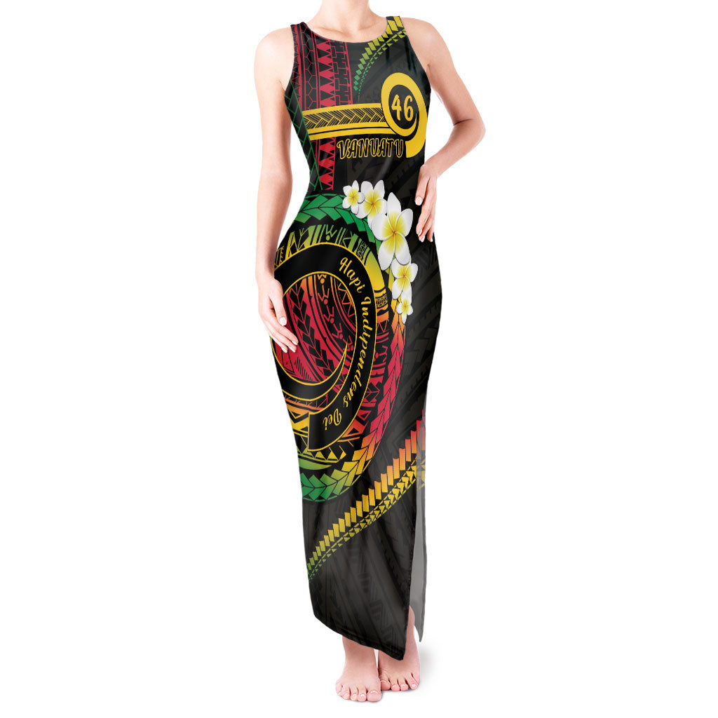 Vanuatu Independence Day Tank Maxi Dress Yumi 46th Hapi Indipendens Dei LT01 Women Black - Polynesian Pride
