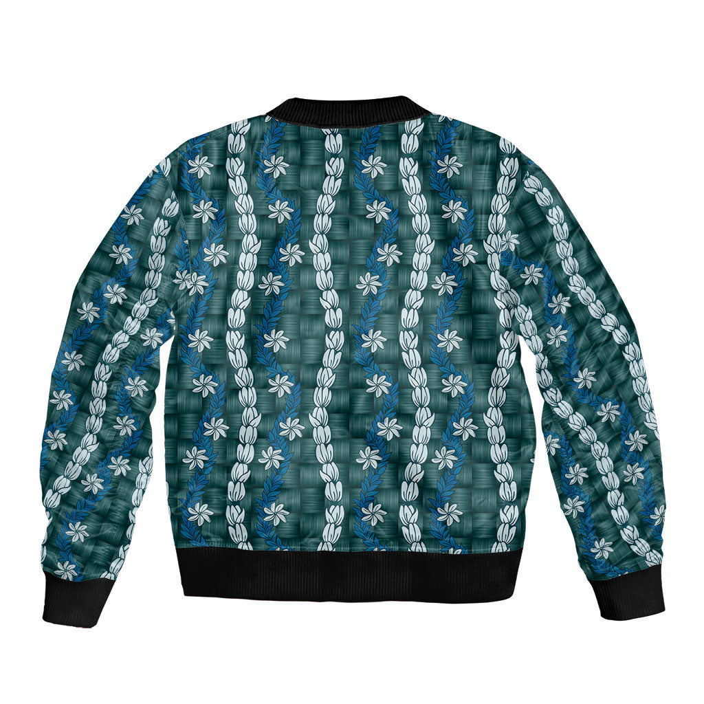 Pikake Maile Tiare Lei Bomber Jacket Polu Lauhala Pattern