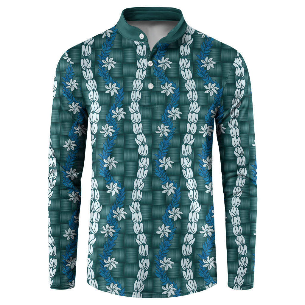Pikake Maile Tiare Lei Button Sweatshirt Polu Lauhala Pattern