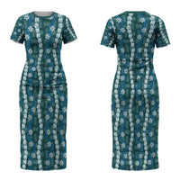 Pikake Maile Tiare Lei Couples Matching Short Sleeve Bodycon Dress and Hawaiian Shirt Polu Lauhala Pattern LT01 - Polynesian Pride