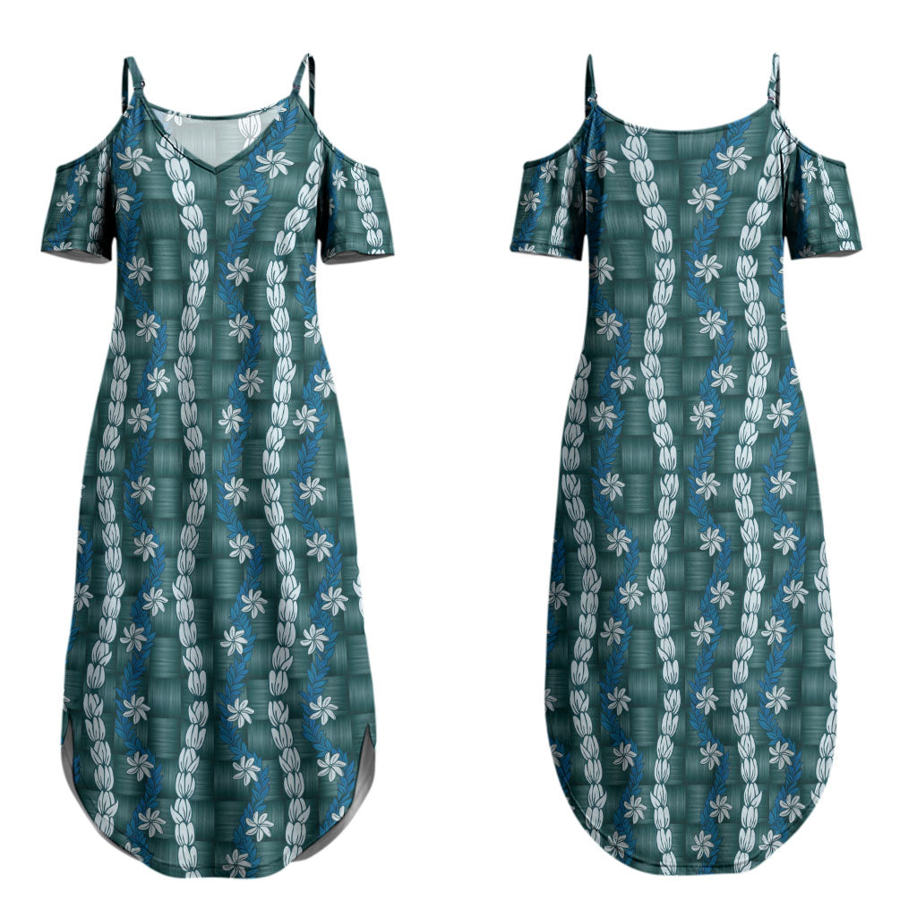 Pikake Maile Tiare Lei Couples Matching Summer Maxi Dress and Hawaiian Shirt Polu Lauhala Pattern LT01 - Polynesian Pride