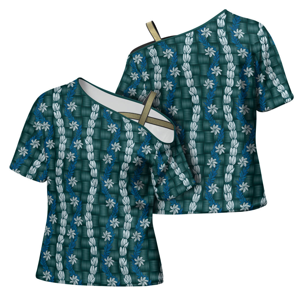 Pikake Maile Tiare Lei Cross Shoulder Shirt Polu Lauhala Pattern