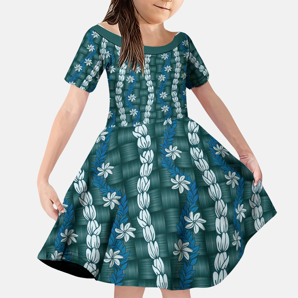 Pikake Maile Tiare Lei Family Matching Long Sleeve Bodycon Dress and Hawaiian Shirt Polu Lauhala Pattern