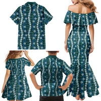 Pikake Maile Tiare Lei Family Matching Mermaid Dress and Hawaiian Shirt Polu Lauhala Pattern