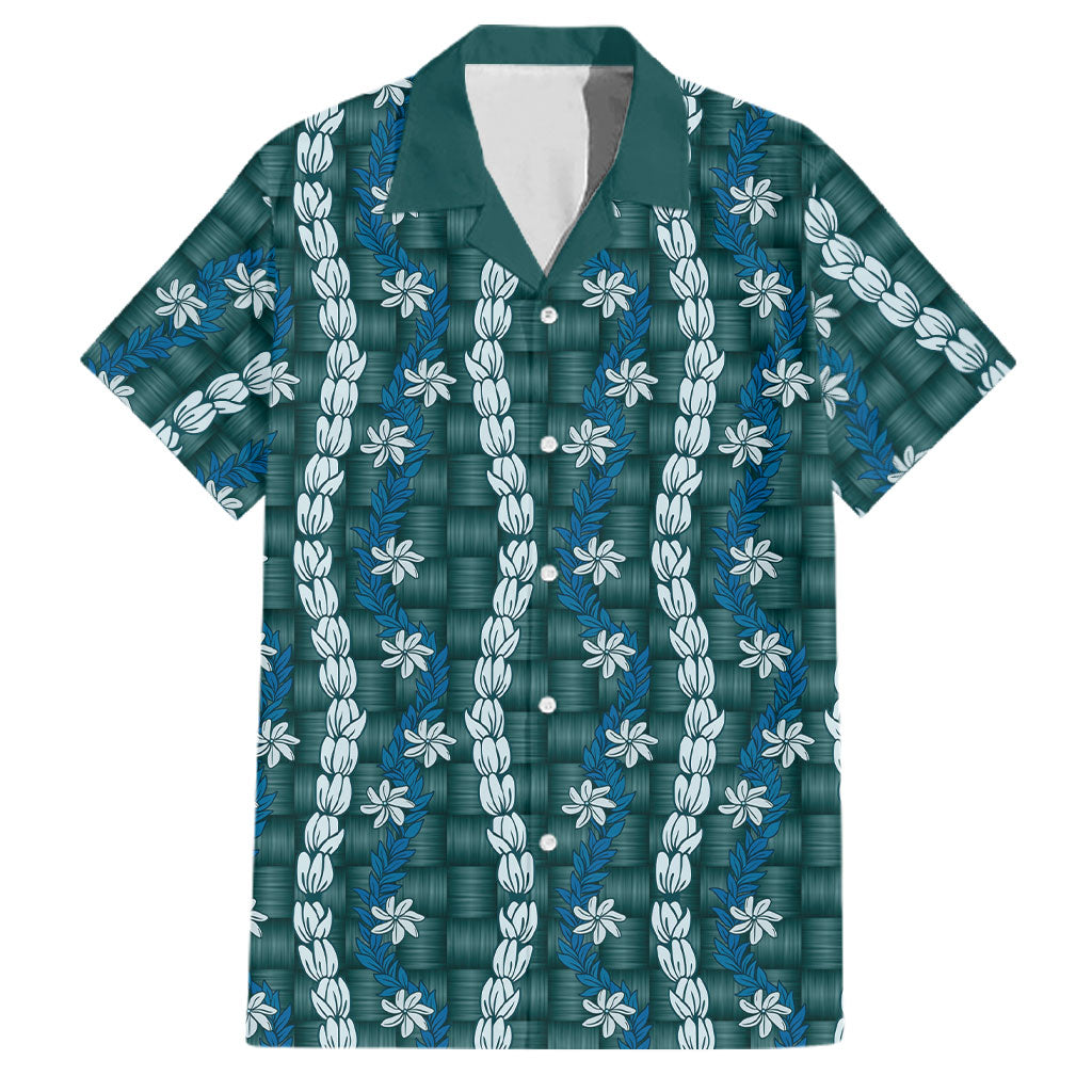 Pikake Maile Tiare Lei Family Matching Off Shoulder Maxi Dress and Hawaiian Shirt Polu Lauhala Pattern