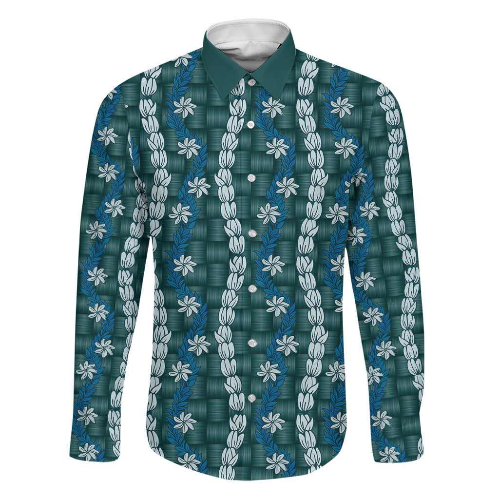 Pikake Maile Tiare Lei Family Matching Off Shoulder Short Dress and Hawaiian Shirt Polu Lauhala Pattern