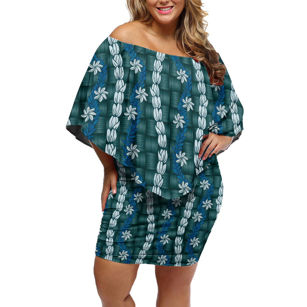 Pikake Maile Tiare Lei Family Matching Off Shoulder Short Dress and Hawaiian Shirt Polu Lauhala Pattern