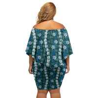 Pikake Maile Tiare Lei Family Matching Off Shoulder Short Dress and Hawaiian Shirt Polu Lauhala Pattern