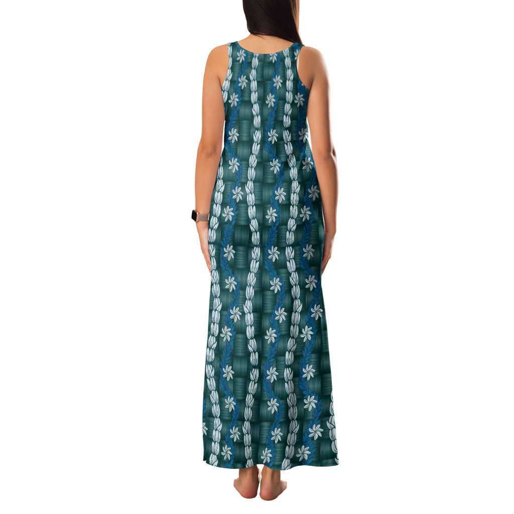 Pikake Maile Tiare Lei Family Matching Tank Maxi Dress and Hawaiian Shirt Polu Lauhala Pattern