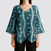 Pikake Maile Tiare Lei Kimono Sleeve Blouse Polu Lauhala Pattern