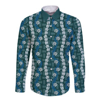 Pikake Maile Tiare Lei Long Sleeve Button Shirt Polu Lauhala Pattern