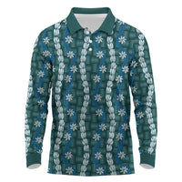 Pikake Maile Tiare Lei Long Sleeve Polo Shirt Polu Lauhala Pattern