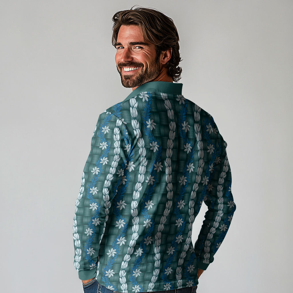 Pikake Maile Tiare Lei Long Sleeve Polo Shirt Polu Lauhala Pattern