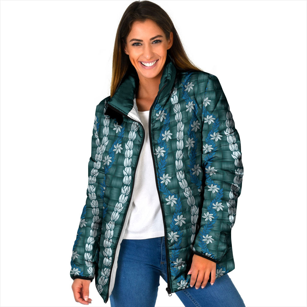 Pikake Maile Tiare Lei Padded Jacket Polu Lauhala Pattern