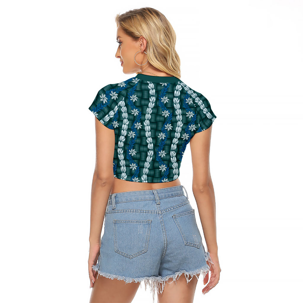 Pikake Maile Tiare Lei Raglan Cropped T Shirt Polu Lauhala Pattern
