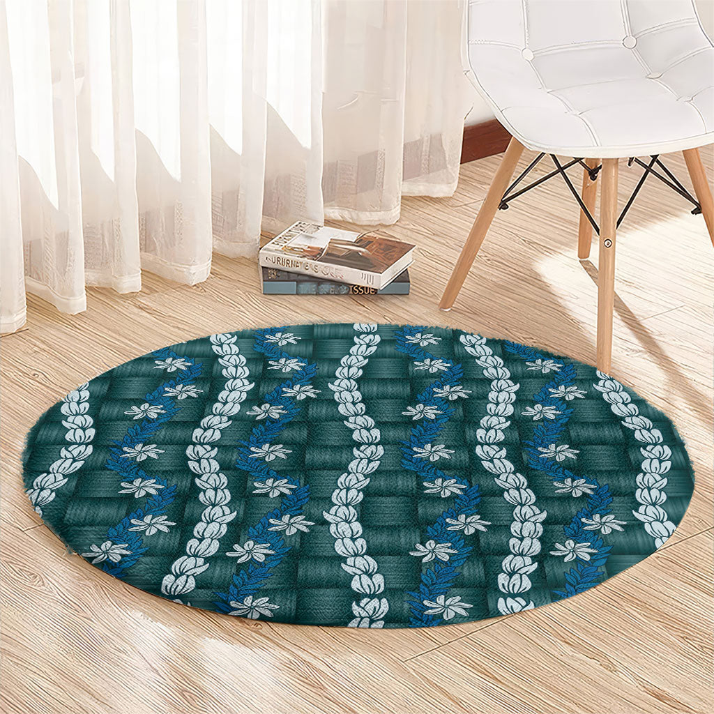 Pikake Maile Tiare Lei Round Carpet Polu Lauhala Pattern