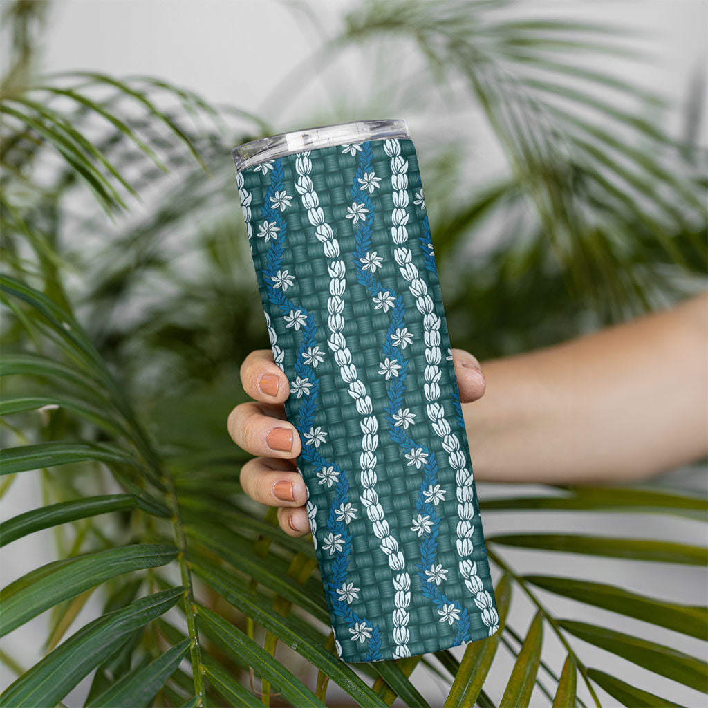 Pikake Maile Tiare Lei Skinny Tumbler Polu Lauhala Pattern