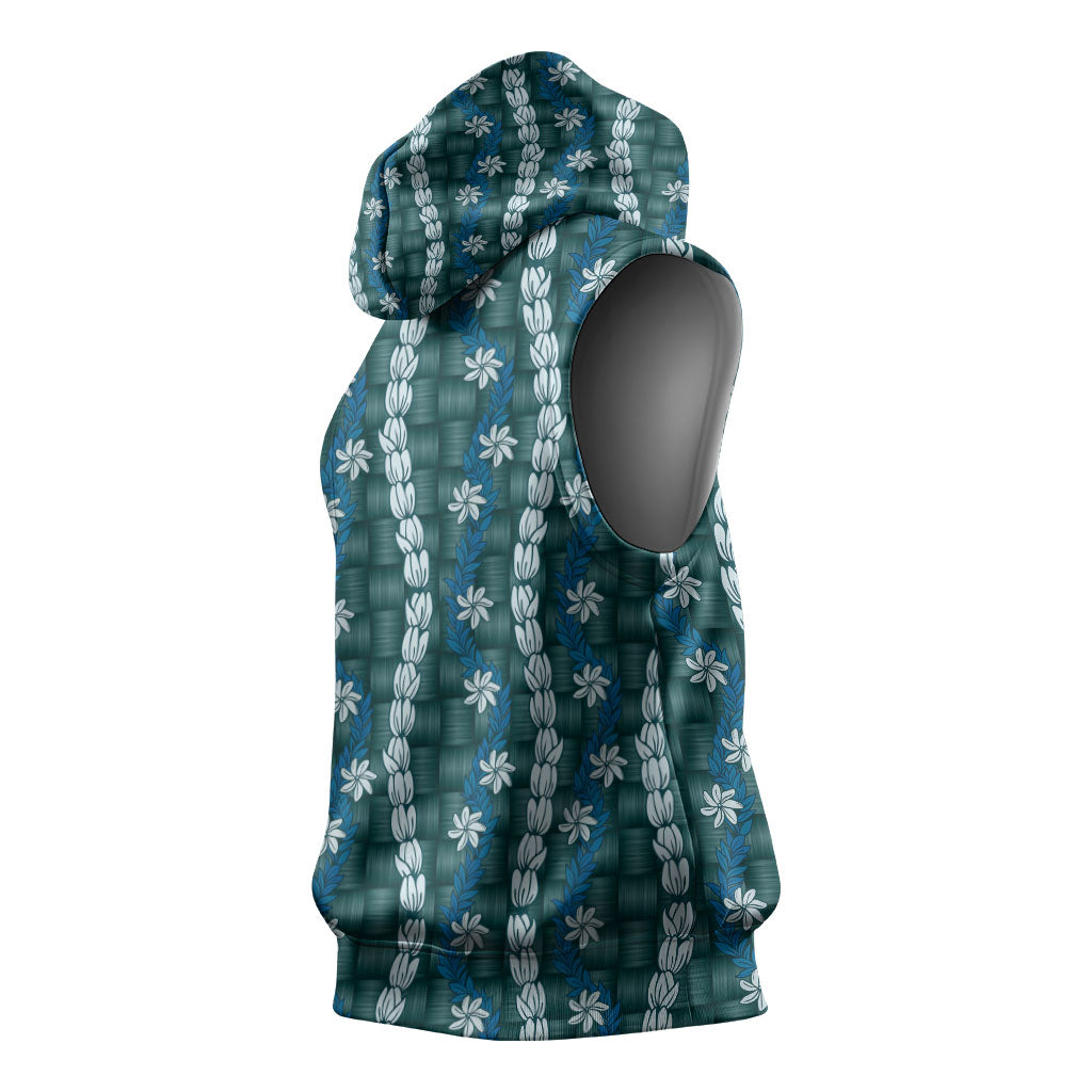 Pikake Maile Tiare Lei Sleeveless Hoodie Polu Lauhala Pattern
