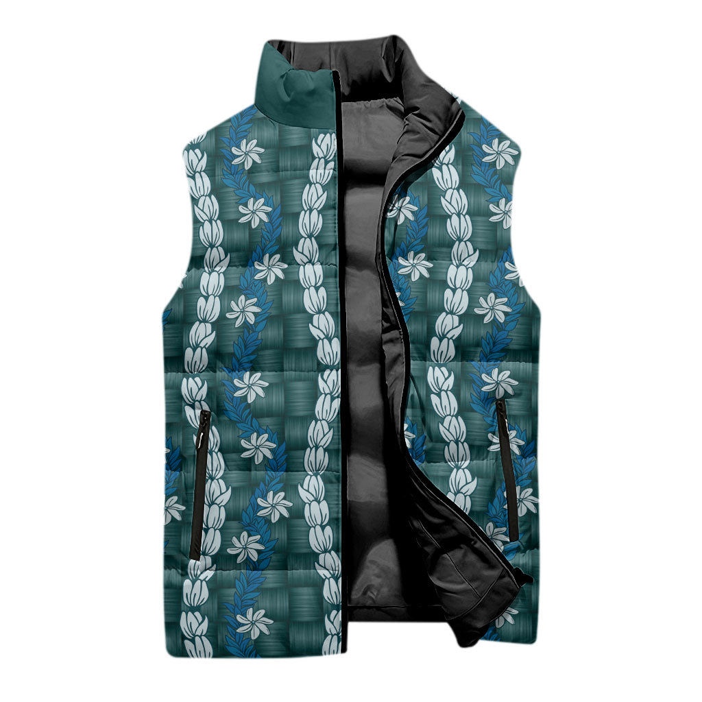 Pikake Maile Tiare Lei Sleeveless Puffer Jacket Polu Lauhala Pattern