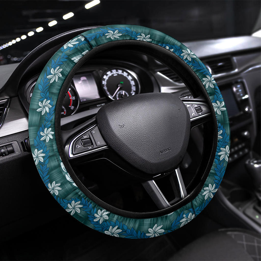 Pikake Maile Tiare Lei Steering Wheel Cover Polu Lauhala Pattern