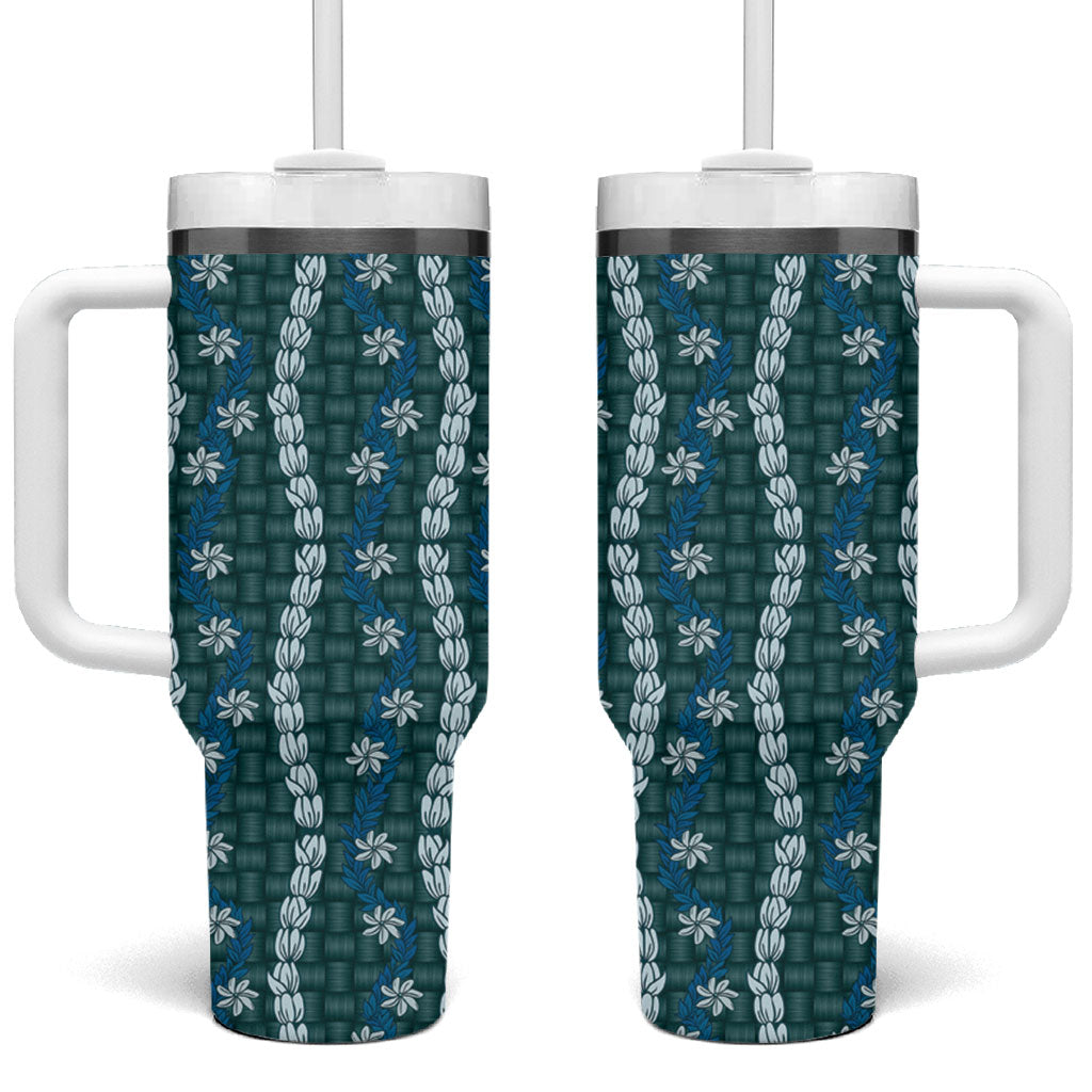 Pikake Maile Tiare Lei Tumbler With Handle Polu Lauhala Pattern