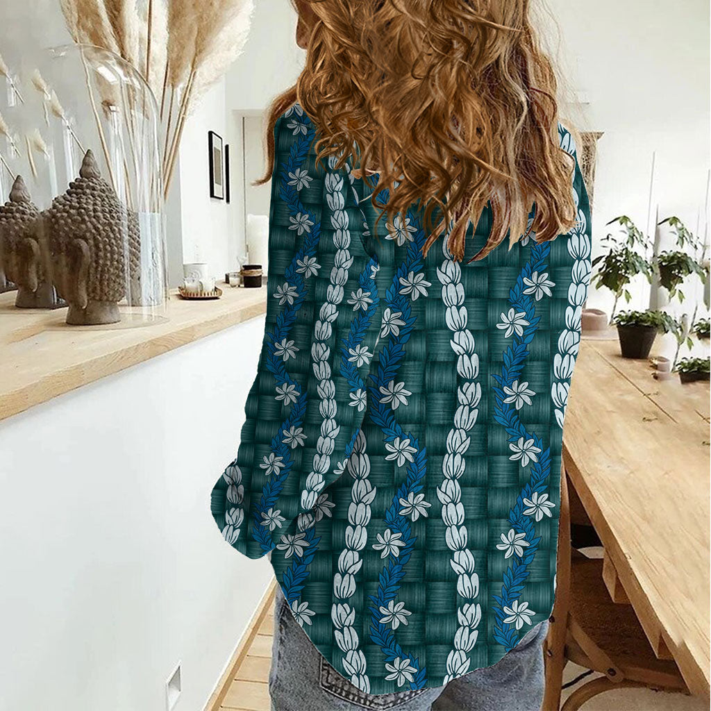 Pikake Maile Tiare Lei Women Casual Shirt Polu Lauhala Pattern