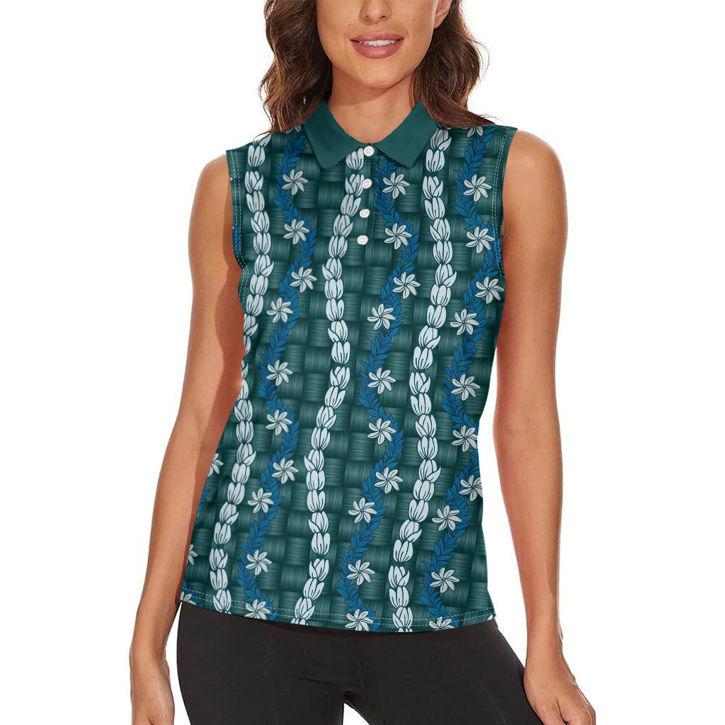 Pikake Maile Tiare Lei Women Sleeveless Polo Shirt Polu Lauhala Pattern