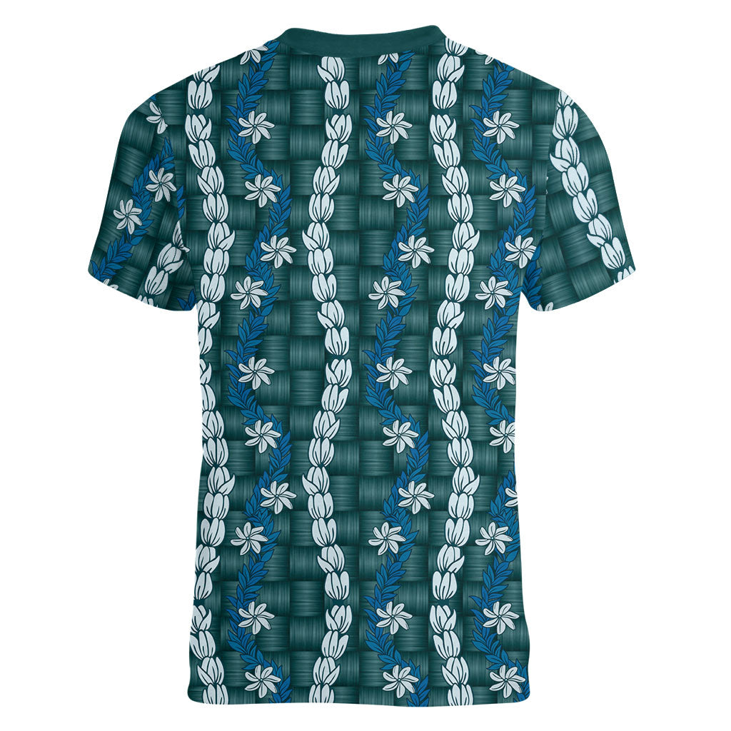 Pikake Maile Tiare Lei Women V-Neck T-Shirt Polu Lauhala Pattern