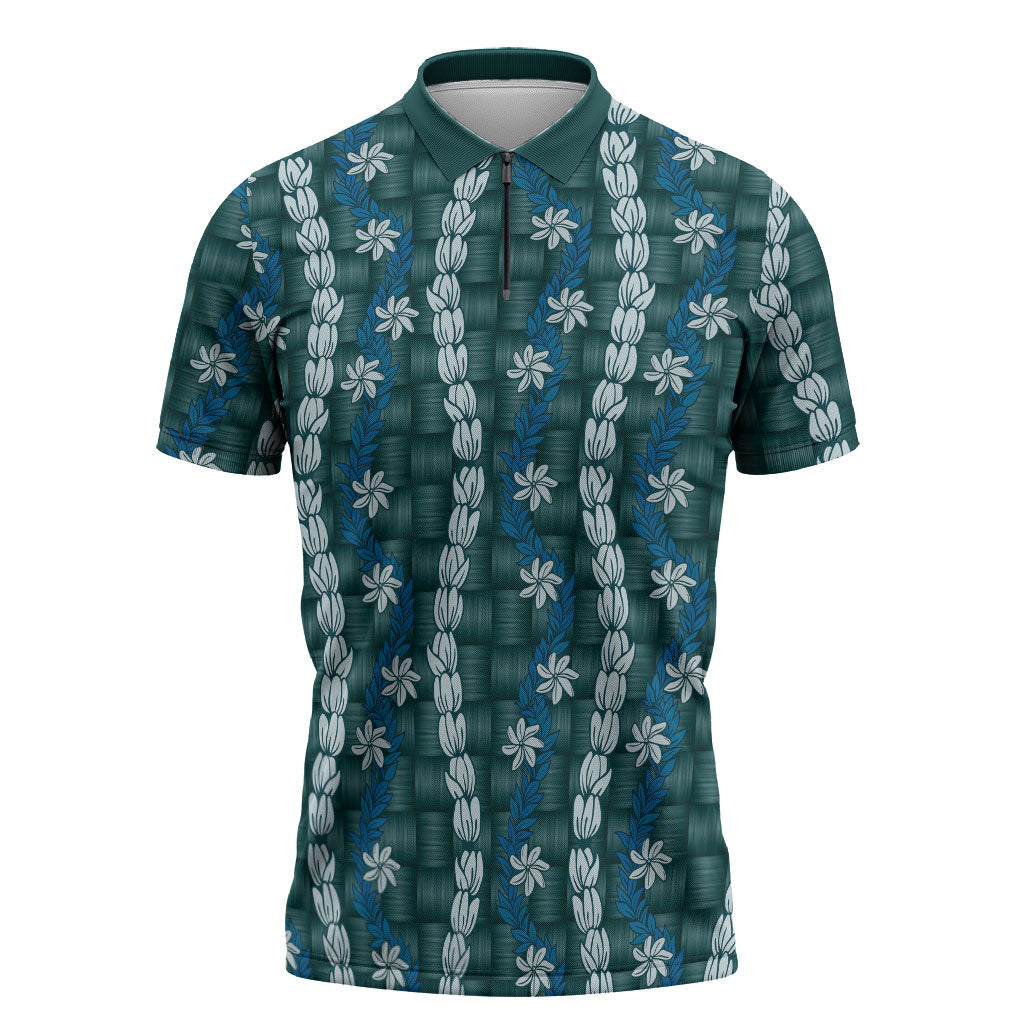 Pikake Maile Tiare Lei Zipper Polo Shirt Polu Lauhala Pattern