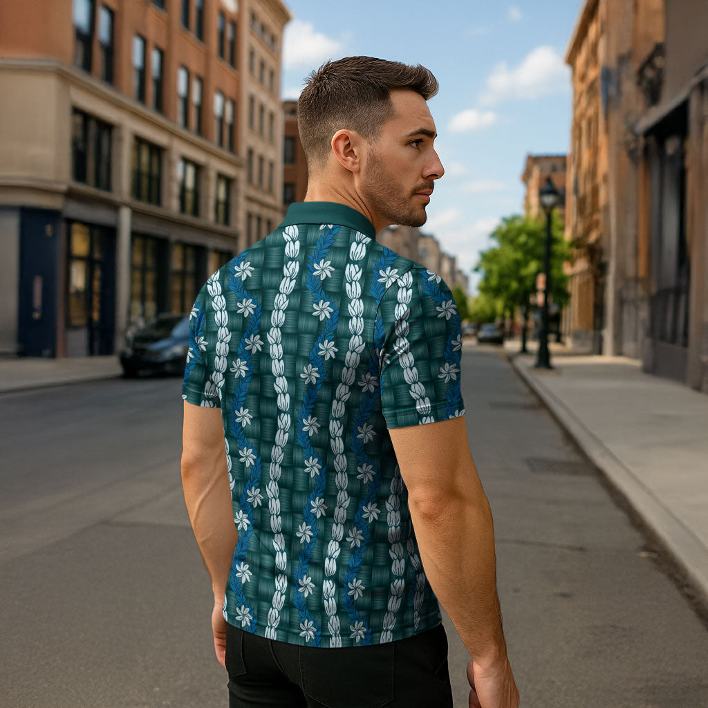 Pikake Maile Tiare Lei Zipper Polo Shirt Polu Lauhala Pattern