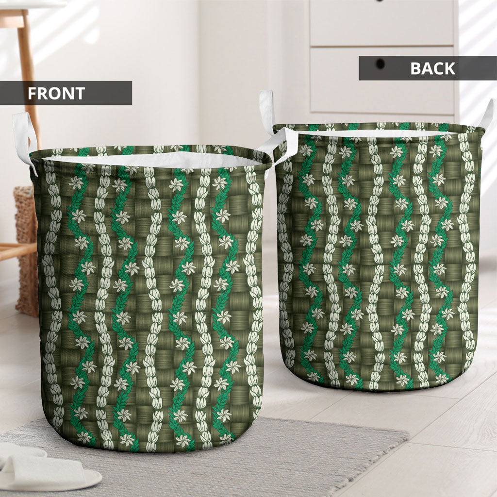 Pikake Maile Tiare Lei Laundry Basket Omaomao Lauhala Pattern