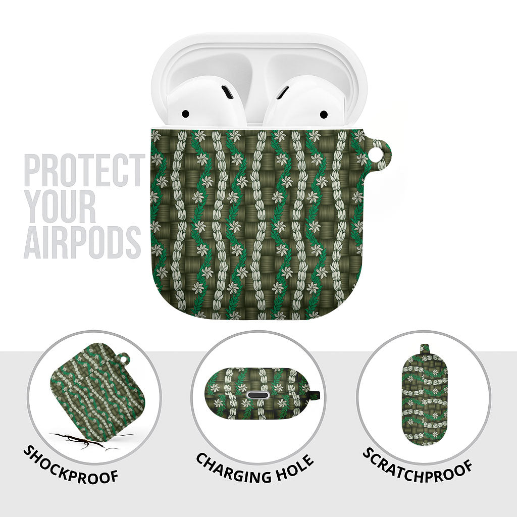 Pikake Maile Tiare Lei AirPods Case Omaomao Lauhala Pattern