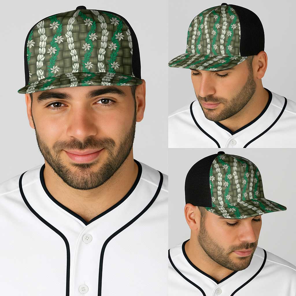 Pikake Maile Tiare Lei Baseball Net Cap Omaomao Lauhala Pattern