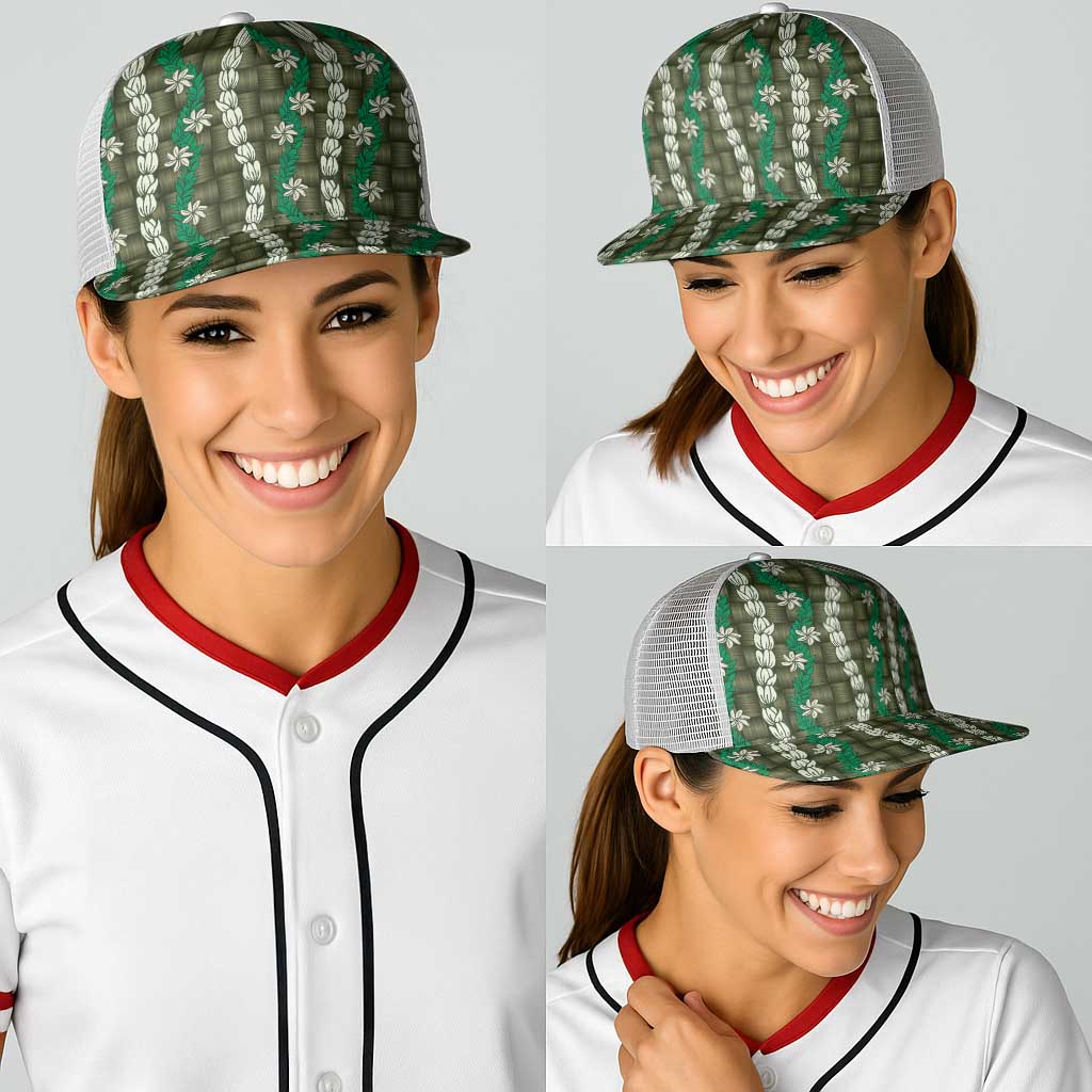 Pikake Maile Tiare Lei Baseball Net Cap Omaomao Lauhala Pattern