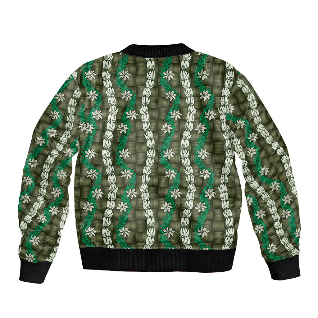 Pikake Maile Tiare Lei Bomber Jacket Omaomao Lauhala Pattern