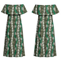 Pikake Maile Tiare Lei Couples Matching Off Shoulder Maxi Dress and Hawaiian Shirt Omaomao Lauhala Pattern LT01 - Polynesian Pride