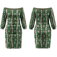 Pikake Maile Tiare Lei Couples Matching Off The Shoulder Long Sleeve Dress and Hawaiian Shirt Omaomao Lauhala Pattern LT01 - Polynesian Pride